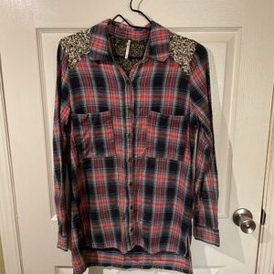 Free People Little Bit of Sugar Flannel Sequined Top